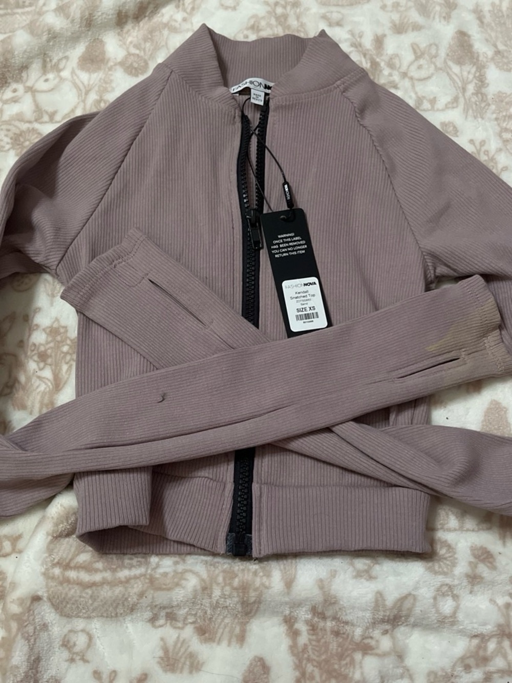 Alo Yoga Ribbed Zip-Up Jacket in Dusty Mauve